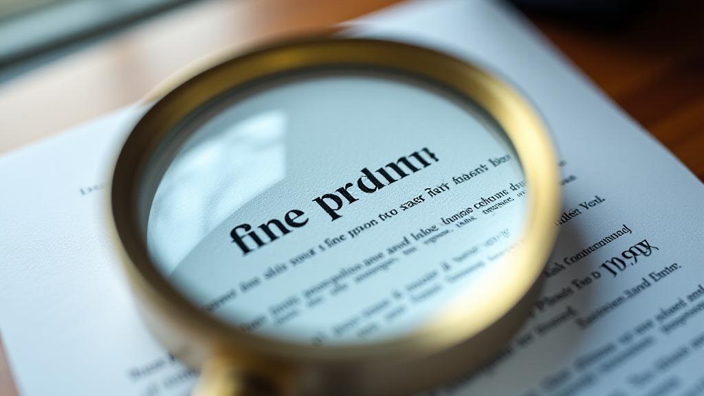 Close up of a generic legal document with a magnifying glass highlighting tiny text